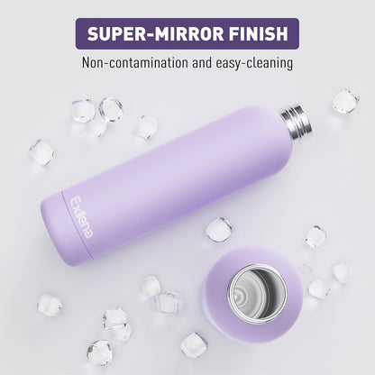 Slim Insulated Water Bottles for Travel 32oz with Clip, Double Wall Vacuum Stainless Steel Water Bottle Keeps Drinks Cold 24 Hrs/Hot 12 Hrs, 100% Leakproof, BPA Free(Purple)
