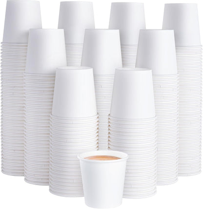 JOLLY PARTY 300 Pack 4 oz Disposable Paper Coffee Cup, Hot/Cold Beverage Drinking Cups for Water, White Hot Paper Coffee Cups