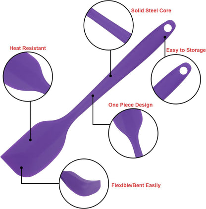 Silicone Spatulas Set, Rubber Spoon Spatula Heat Resistant Spoonula One Piece Design Seamless Spatula Non-Stick Scrapers Baking Mixing Tool (Purple)