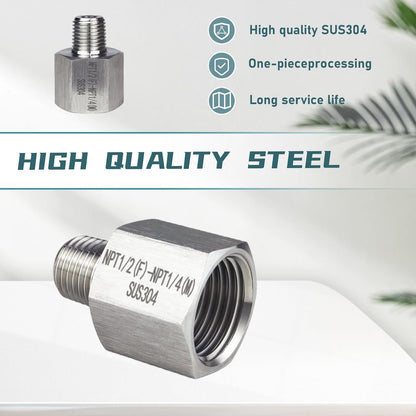 2 pieces，Npt1/2 Female to Npt1/4 Male Thread Adapter, Water line adapter，Fabricate of 304 Stainless Steel