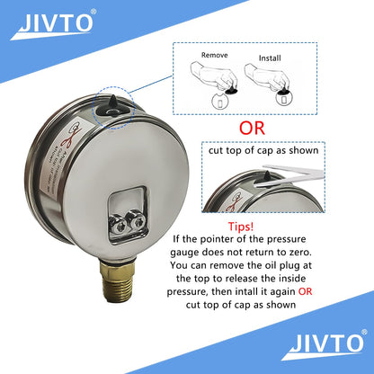 Pressure Gauge,Glycerin Liquid Filled,2-1/2" Dual Scale Dia,0-300 psi/bar/kpa,1/4" NPT Male Brass Connection,Lower Mount, Stainless Steel Case,for Pneumatic,Pump,Hose,Well Tank,Gas Air Water Oil