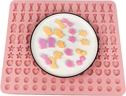 Dog Treat Molds 130 Cavity Mini Silicone Molds Star Heart Bone Fish Roud Shape for Baking Biscuits, Cookie, Candy, Chocolate, Gummy, Cookie