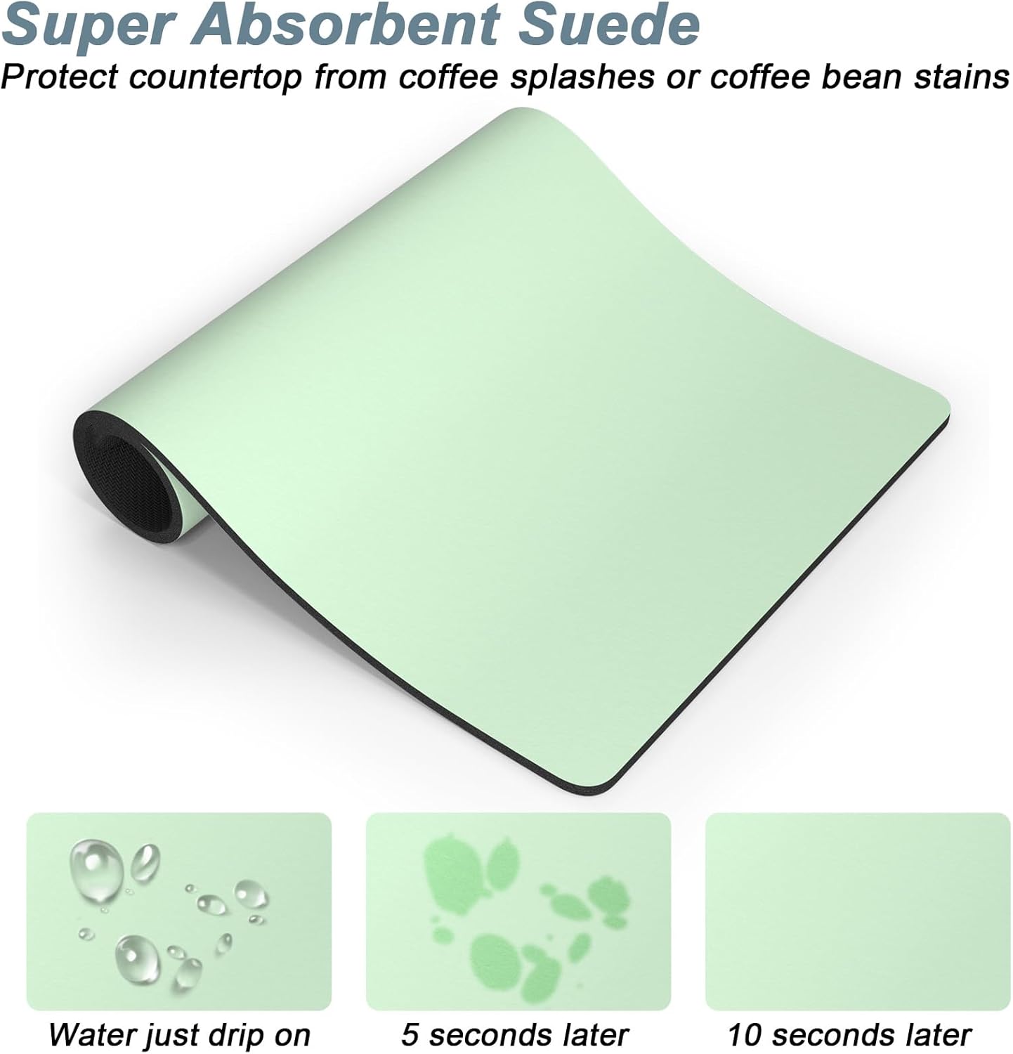 Rnivvi Coffee Mat, 16" x 24" Coffee Bar Mats for Espresso Machine Station Accessories and Organizer, Hide Stain Rubber Backed Absorbent Dish Drying Pad for Kitchen Counter, Cute Bar Decor Pad, Green