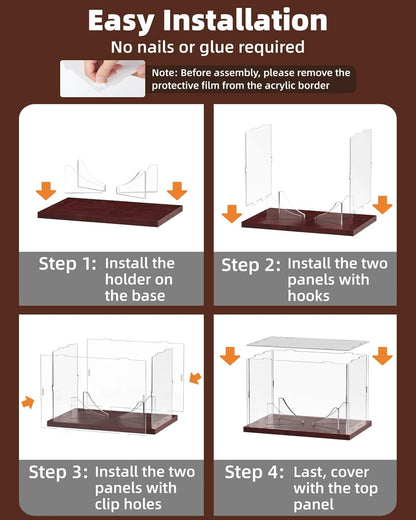 Football Display Case Acrylic Clear, Football Stand Holder Full Size with Solid Wood Base, UV Protected Football Display Box with Removable for Football Fans & Collectors, Memorabilia & Gift