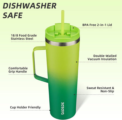 BJPKPK Insulated Tumbler with Handle, 30oz Insulated Tumblers with Lid and Straw, Stainless Steel Metal Water Bottles, Coffee Travel Mugs, Cups, Bamboo Grove