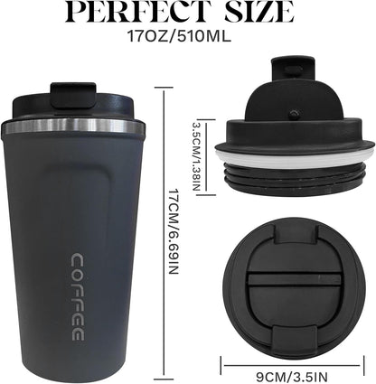 YINBAOGE Insulated Travel Coffee Mug Spill Proof Leak Proof Pobtable To Go Camping Stainless Steel Coffee Tumbler Reusable Coffee Cups with Lids Thermos for Hot and Cold Drink (2nd-Blue, 17 OZ)