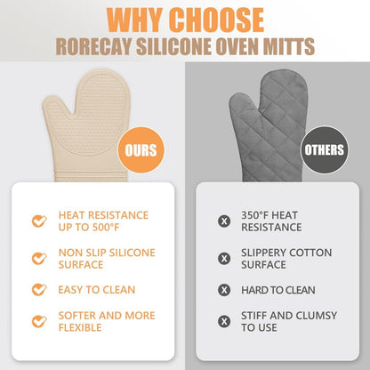 Rorecay Oven Mitts and Pot Holders Sets 6pcs, Extra Long Kitchen Silicone Oven Gloves High Heat Resistant 500 Degrees Non-Slip Potholders Hot Pads for Baking Cooking, Milkshake