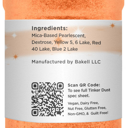 Pumpkin Orange BAKELL Edible Glitter, 45 Grams | TINKER DUST Edible Glitter | KOSHER Certified | 100% Edible Glitter | Cakes, Cupcakes, Cake Pops, Drinks, Dessert Vegan Glitter & Dusts (45g Shaker, Pumpkin Orange)