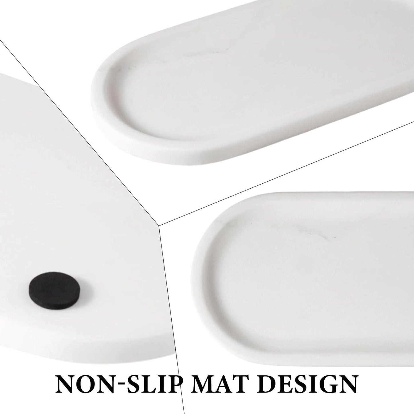 Koville Natural Marble Tray for Bathroom Decor Countertop, Vanity Tray Italy Oval Stone Trays for Candles Perfume, Storage Trays for Cosmetics, Jewelry, Decorative Tray for Dresser Organizer(White)