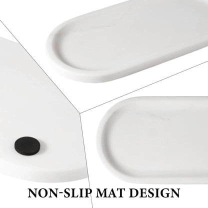 Koville Natural Marble Tray for Bathroom Decor Countertop, Vanity Tray Italy Oval Stone Trays for Candles Perfume, Storage Trays for Cosmetics, Jewelry, Decorative Tray for Dresser Organizer(White)