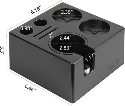 IKAPE ABS Espresso Knock Box, 7 in 1 Coffee Organizer Box Fit for Storage 51, 54, 58MM Espresso Tamper, Distributor, Portafilter & Puck Screen Accessories(Black)