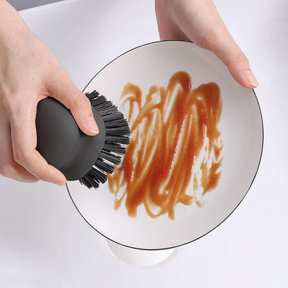 2Pack Dish Scrub Brush, Palm Brush Dish Scrubber with Ergonomic Grip, Kitchen Scrub Brushes for Cleaning for Pans, Pots, Kitchen Sink Cleaning-Black+White
