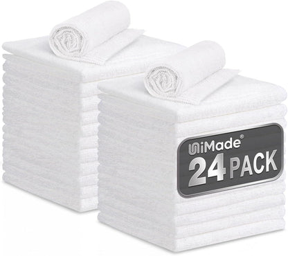 Microfiber Cleaning Cloth, 24 Pack Soft Towel for Cars Bulk Shop Towels Absorbent Car Wash Rags for Automotive Bar Mechanic Restaurant Garage Housekeeping, 11.5"x 11.5", White