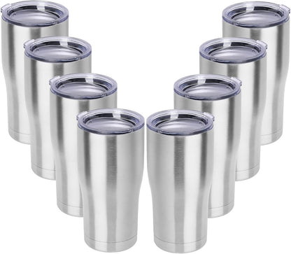 DOMICARE 20oz Tumbler with Lid Stainless Steel Tumblers Bulk, Double Wall Vacuum Insulated Coffee Travel Mug, 8 Pack Stainless Steel
