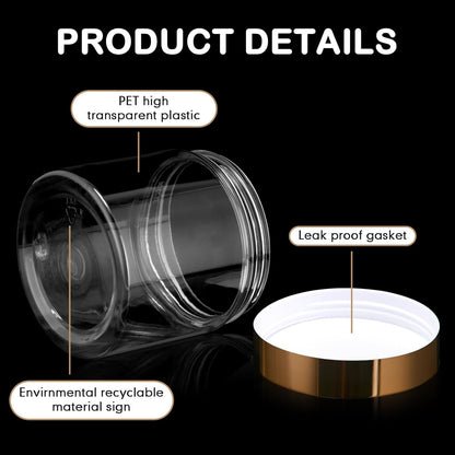 Patelai 4 Pieces Round Wide-mouth Leak Proof Plastic Container Jars with Lids for Travel Storage Makeup Beauty Products Face Creams Oils Salves Ointments DIY Making(8 Ounce,Gold)