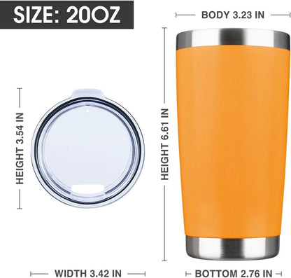 20oz Tumbler Bulk Stainless Steel Vacuum Insulated Tumblers with Lid Double Wall Travel Mug, Durable Powder Coated Coffee Cup, Suitable for Ice Drinks and Hot Beverage (Orange 12pack)