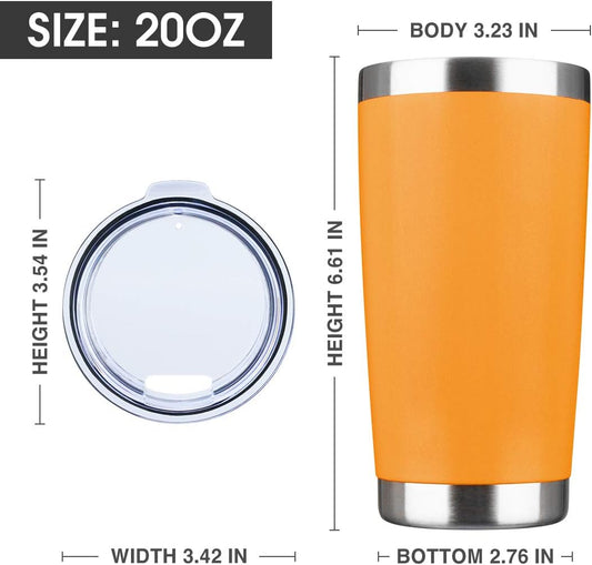 20oz Tumbler Bulk Stainless Steel Vacuum Insulated Tumblers with Lid Double Wall Travel Mug, Durable Powder Coated Coffee Cup, Suitable for Ice Drinks and Hot Beverage (Orange 12pack)
