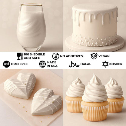Bulk (20g) White Luster Dust Edible Glitter for Cocktails | Premium Edible White Luster Dust for Cake Decorations - White Edible Glitter for Drinks Cupcakes Cookies Cakes Food Paint