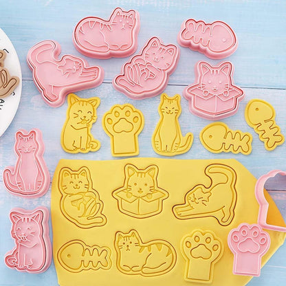 8pcs Cat Cookie Cutters Set, 3D Cute Stamps, Cupcake Pancake Apple Pie Pastry Biscuit Molds, Fruit Sandwich Cutter, Baking Molds for Party Decorations (Cat-1)