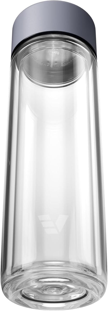 Glass Multi Tea Infuser Bottle 14oz - Double Wall Borosilicate Glass Flask | No Plastic Touches Contents | Perfect for Office or Home - Purple