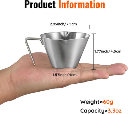 YARRAMATE Espresso Cup with Handle, Stainless Steel Espresso Accessories, Double Spout Metal Measuring Cup with Dual Scale, Espresso Shot pitcher with V-Shaped Mouth, 3.4OZ/100ML