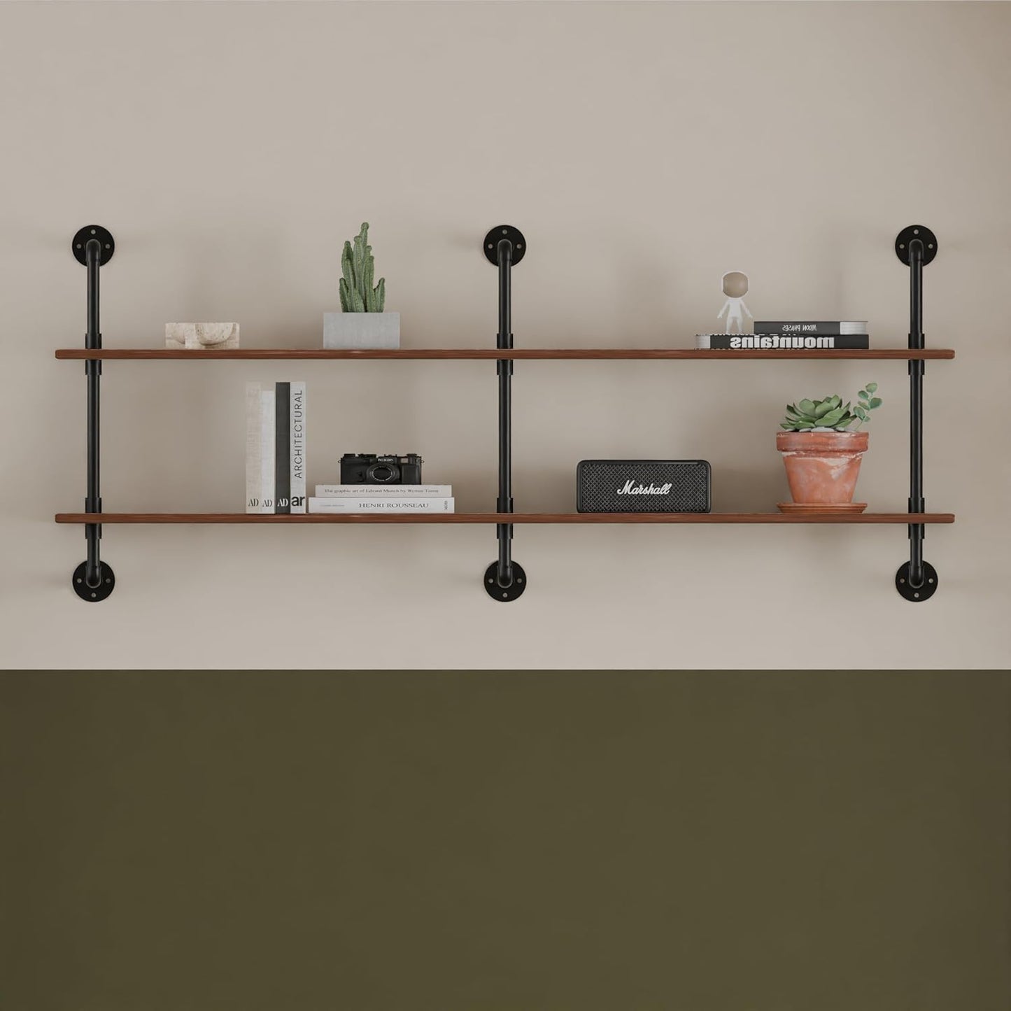 Floating Shelves Wall Bookshelf Industrial Pipe Shelving Shelves Real Wood Planks 70 inch Rustic Wall Shelves Hanging Bookshelves Farmhouse Kitchen Bar Shelving