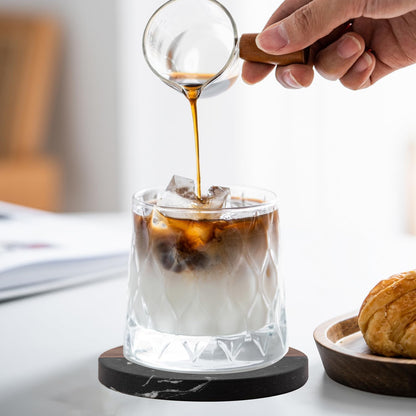 Marble Coasters: 4-Piece Set of Acacia Wood Marble Coasters, Suitable for Kitchens, Offices, and can be Used as Gifts (Black Round)