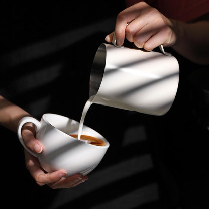 Milk Frothing Pitcher - 350ml/12oz Milk Frother Cup Espresso Steaming Pitcher for Barista, Bincoo SUS304 Stainless Steel Espresso Steaming Pitchers for Latte Art/Cappuccino/Coffee (Black-350ml)