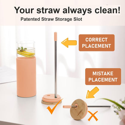 Glass Tumbler w/Lids & Straw - 24oz Reusable Mug w/Bamboo Lid & Stainless Steel Straw - BPA-Free, Leak-Proof, Dishwasher Safe for Coffee, Smoothies, Hot Beverages, Travel, Office, Home Use,1-PK