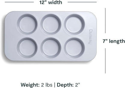 Caraway Nonstick Ceramic 6 Cup Muffin Pan Duo – Non-Toxic, PTFE & PFOA Free – Oven Safe – Aluminized Steel Core – Small Muffin Pan for Baking Cupcakes, Muffins & More - Navy