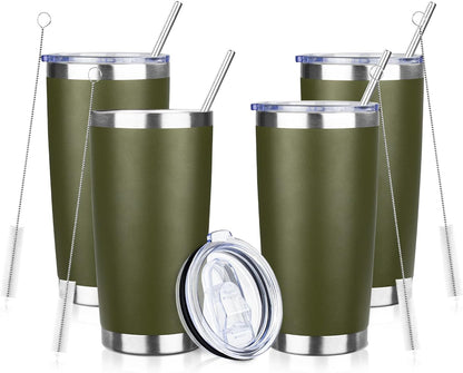 20oz Tumbler Bulk with Lid and Straw, Stainless Steel Double Wall Vacuum Insulated Travel Mug, Powder Coated Coffee Cups for Hot and Cold Drinks,Funny Gifts for Women Men(Navy Green,4)