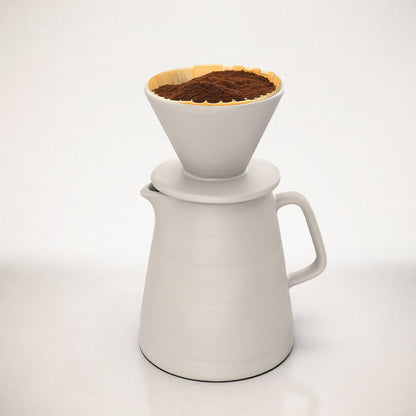 Pour Over Drip Coffee Maker Gift Set with Two Coffee Mugs, Non-Electric Pour Over Coffee Dripper, Easy Manual Brew Maker, Dishwasher and Microwave Safe, Filters not included (Ivory)