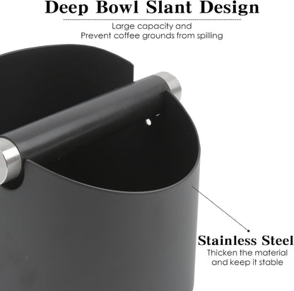 Italian Espresso Tapping Box, Stainless Steel Coffee Grinding Tapping Box, With Detachable Tapping Rod And Anti Slip Rubber Base (Black-S)