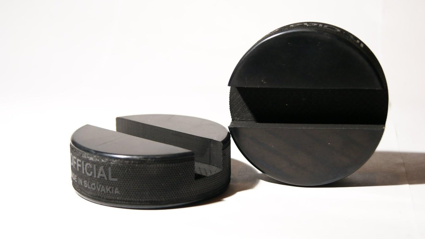 The Original Indestructible Hockey Puck Phone Stand - The Best Universal Smartphone Stand. Compatible for All iPhone/Samsung/Google/LG Smartphones. Made from a Real Hockey Puck. (4 Pack)