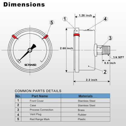 0 to 200 Psi Pressure Gauge, Glycerin Liquid Filled, 2.5 inch Dial, 1/4" NPT Back Mount, Stainless Steel Case, for Air Compressor, Shock, Water System, Well Pump, Tank, Pipe, Pressure Test