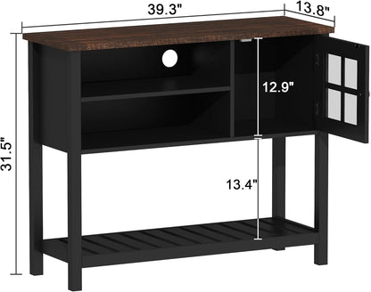 ChooChoo Farmhouse Coffee Bar Cabinet, Buffet Cabinet with Storage, Sideboard Buffet with Glass Door, Console Table for Kitchen, Hallway, Entrance, Black