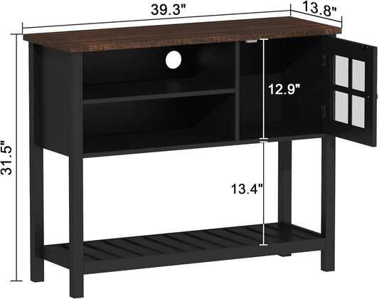 ChooChoo Farmhouse Coffee Bar Cabinet, Buffet Cabinet with Storage, Sideboard Buffet with Glass Door, Console Table for Kitchen, Hallway, Entrance, Black