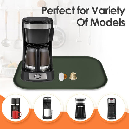 Silicone Coffee Maker Mat with Lip, 17.4'' x 10.6'' Heavy Duty Coffee Maker Mat for Countertops, Coffee Tray Fit Under Coffee Machine Appliance Automatic Machines Espresso Accessory, Dark Olive