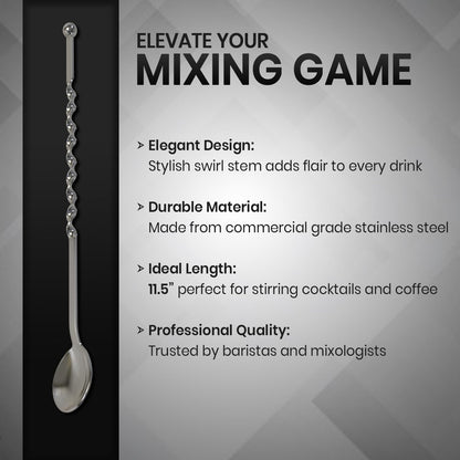 Rattleware Elegant Swirl Stem Bar Twist 11.5" Stirrer/Spoon - Commercial Grade Stainless Steel, Ideal for Drink & Coffee Enthusiasts, Perfect for Home & Commercial Use