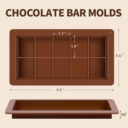 2 Pcs Large Dubai Chocolate Bar Molds, 0.8 Inch Deep Silicone Stuffed Chocolate Bar Molds, Big and Thick Candy Bar Moulds for Filling Homemade Knafeh Pistachio Bars