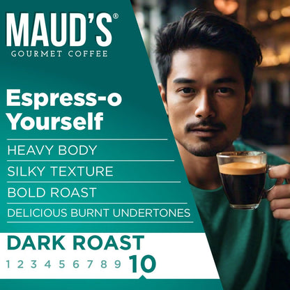 Maud's Espresso Coffee Pods, 100 ct, Dark Roast Coffee in Recyclable Single Serve Pods – 100% Arabica Coffee, Compatible with Keurig K Cups Maker