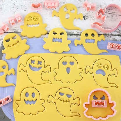 Mini Ghost Cookie Cutters, DIY 3d Halloween Raised Design Cookie Stamps, Cookie Cutter Set suitable for Frosting Decoration, Mini Gingerbread Pie Molds, Day of The Dead Decorations (Ghost)