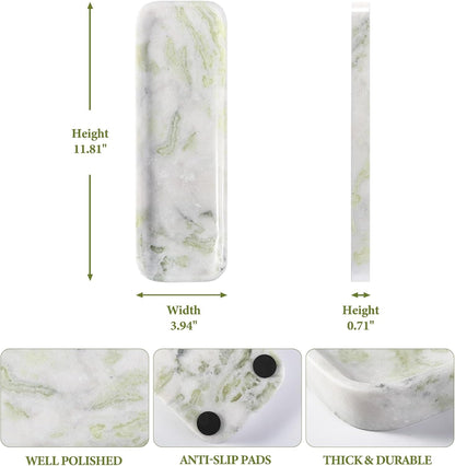 Koville Marble Tray for Bathroom Sink, 12"x4" Natural Stone Vanity Tray for Kitchen Dresser Countertop, Rectangular Decorative Marble Tray for Jewelry Perfume Trinket(Bianco Palomino)