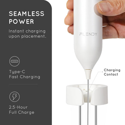Rechargeable Milk Frother Handheld, Coffee Frother Handheld with USB-C Charging Stand, Electric Drink Mixer Handheld, Mini Electric Whisk Frother for Coffee, Matcha, etc