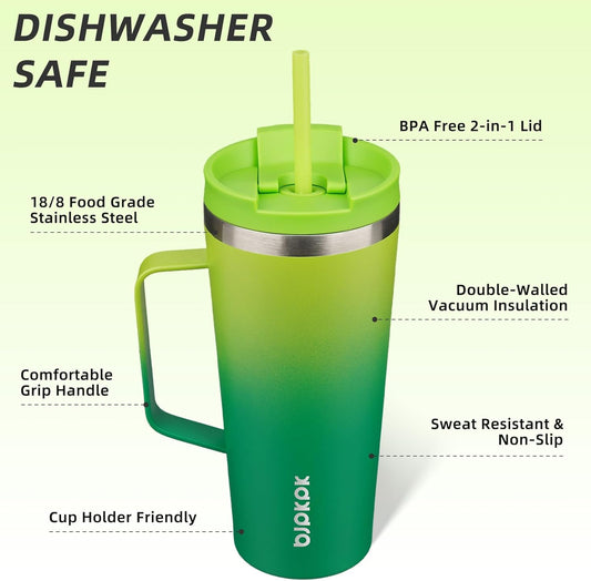 BJPKPK Insulated Tumbler with Handle, 22oz Insulated Tumblers with Lid and Straw, Stainless Steel Metal Water Bottles, Coffee Travel Mugs, Cups, Bamboo Grove