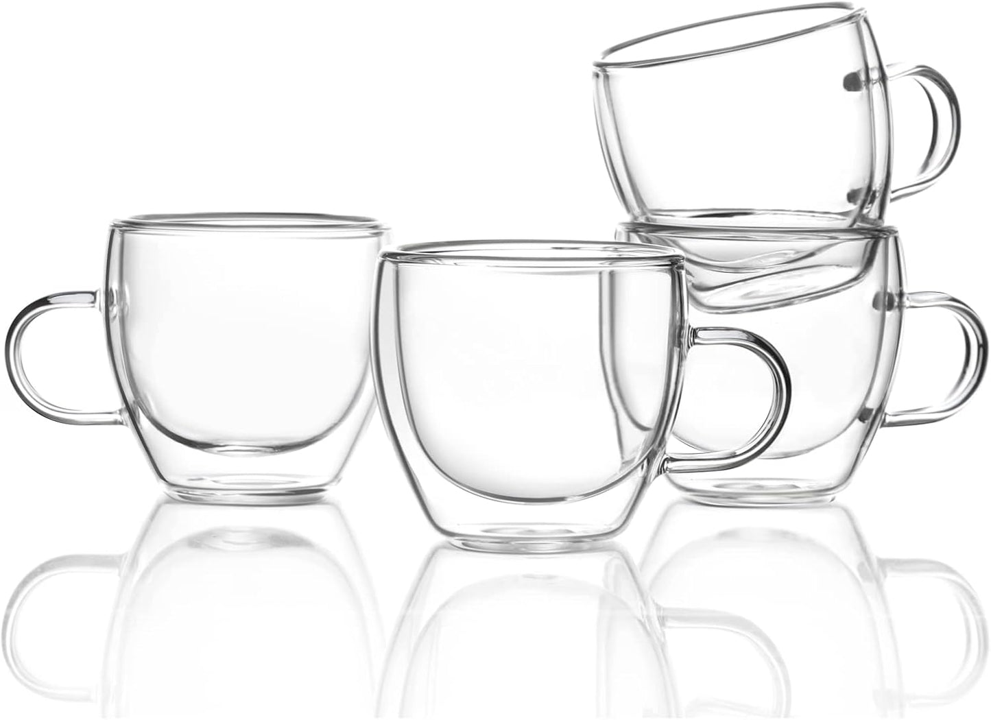 ZONEYILA Double Wall Glass Coffee Mugs Set of 4-6 OZ Insulated Coffee Cups - Clear Glass Drinkware with Handle for Double Espresso, Cappuccino, Latte, Hot/Cold Beverages