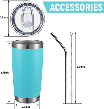 COMOOO 20oz 6 Pack Double Wall Vacuum Insulated Travel Mug, Stainless Steel Tumbler with Lid, Durable Powder Coated Insulated Coffee Cup for Cold & Hot Drinks (Light Blue, 6 Pack)