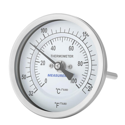 MEASUREMAN Hot Water Thermometer, 3" Dial, 2" Lead-Free Brass Stem, 32-212F/0-100C Range, 2% Accuracy, Adjustable, 1/2" NPT Back Mount