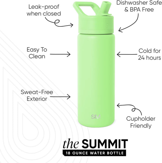 Simple Modern Kids Summit Water Bottle with Straw Lid | Vacuum Insulated Stainless Steel | Leak Proof BPA-Free Cup for School | 18oz, Baja