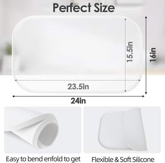 Silicone Coffee Maker Mat with Lip, 24'' x 16'' Heavy Duty Coffee Maker Mat for Countertops, Coffee Tray Fit Under Coffee Machine Appliance Automatic Machines Espresso Accessory, Translucent